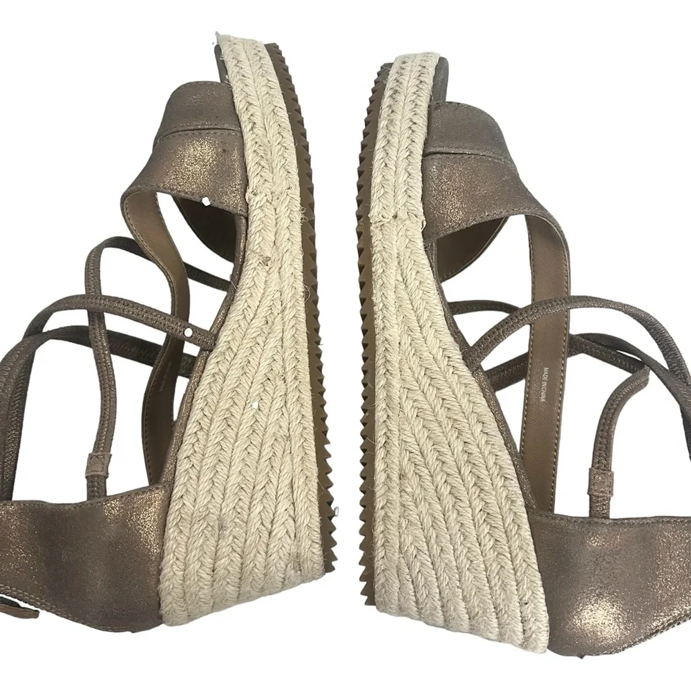 Eileen Fisher Wanda Metallic Leather Wedge Espadrilles‎ Sandals Women Size 8.5